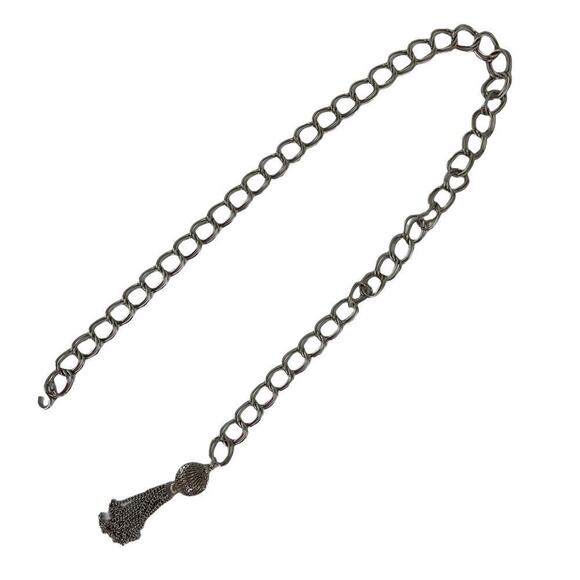 VTG Retro Silver Belt Metal Link Chain Belt Tassel Charm - Picture 2 of 15